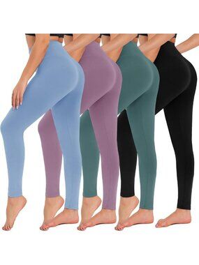 High Waisted Tummy Control Leggings for Women - 4 Pack Yoga Pants, Plus Size